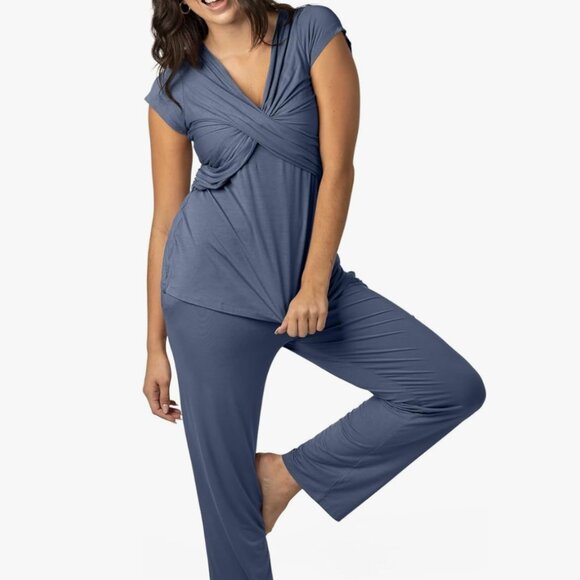 Kindred Bravely Davy Maternity Nursing Postpartum Pajamas (Slate Blue, Medium) - Picture 2 of 7